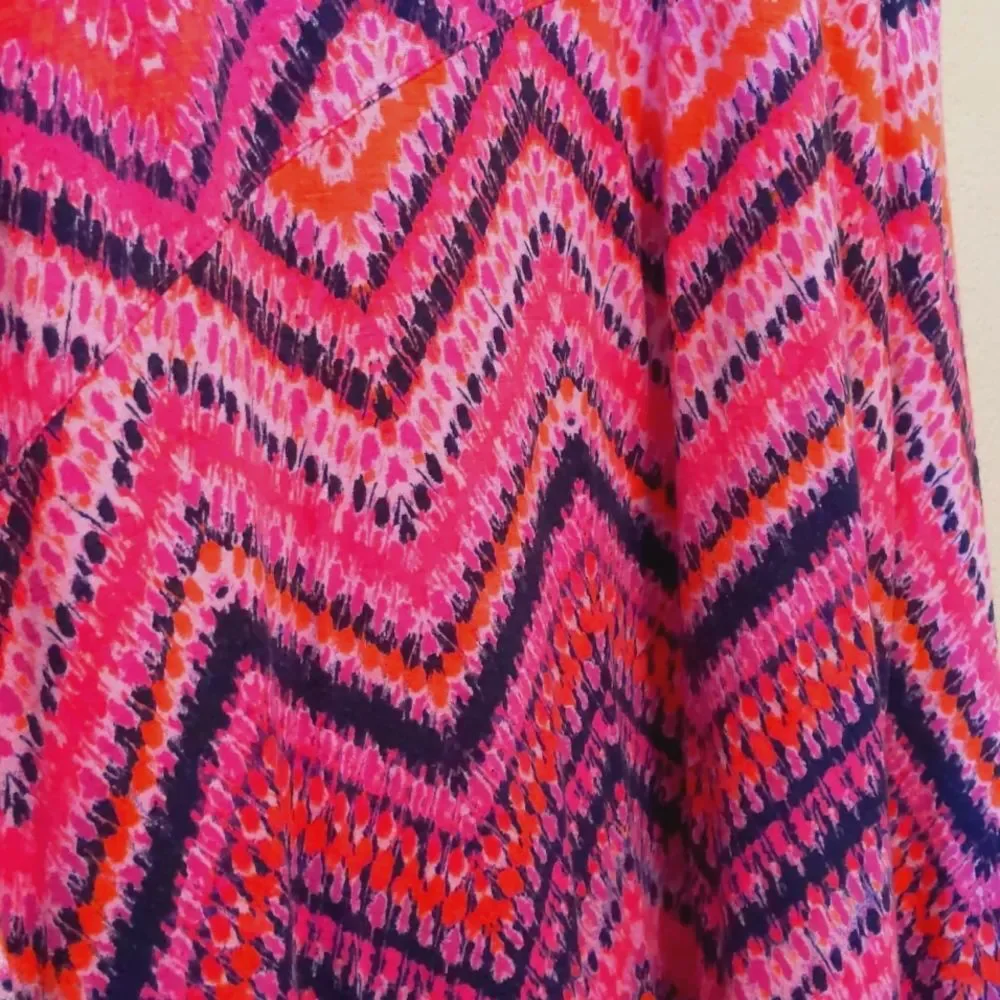 Maxi Skirt Boho Stretchy Pink Colorful Chevron Flowy Medium